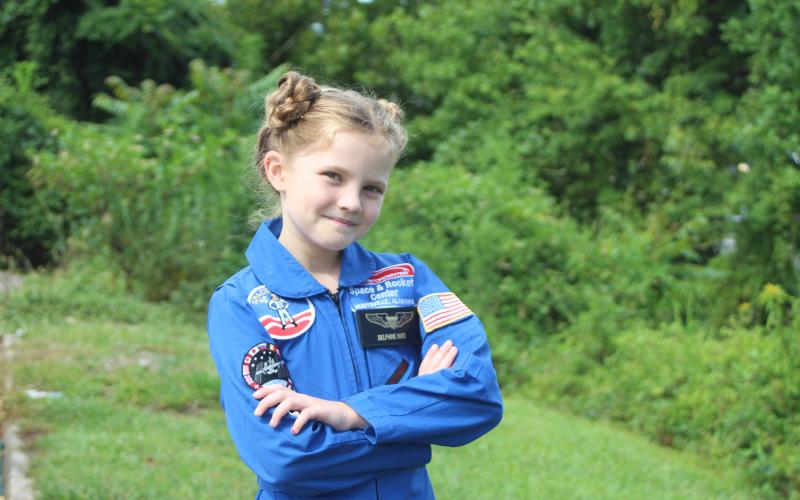 Megan Broome/The Clayton Tribune. Former Rabun Gap student Delphine Hard of Otto, N.C. attended Space Camp in the U.S. Space and Rocket Center in Huntsville, Ala. in July. She said her main goal is “to be the first kid on mars and one of the first kids in space.”