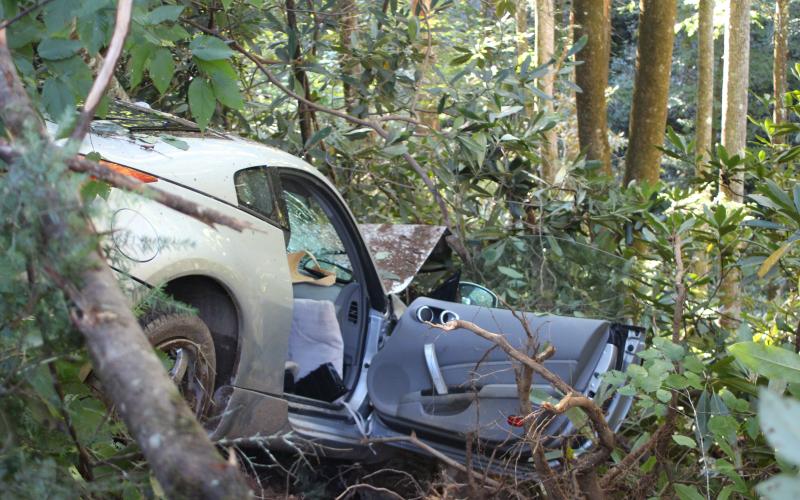 Megan Broome/The Clayton Tribune. A Lakemont man was transported by Airlife Sept. 23 from a crash and exposure to cool temperatures following a one-vehicle accident on Burton Dam Road the prior evening. The vehicle traveled down an embankment and struck a tree before coming to an uncontrolled rest.