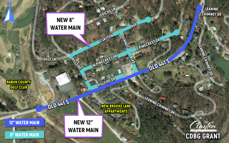 Graphic courtesy of City of Clayton Public Works Department. Clayton plans on replacing a 12-inch water main on Old Highway 441 South and a six-inch water main on Clayton Road, as well as smaller service lines in portions of south Clayton.