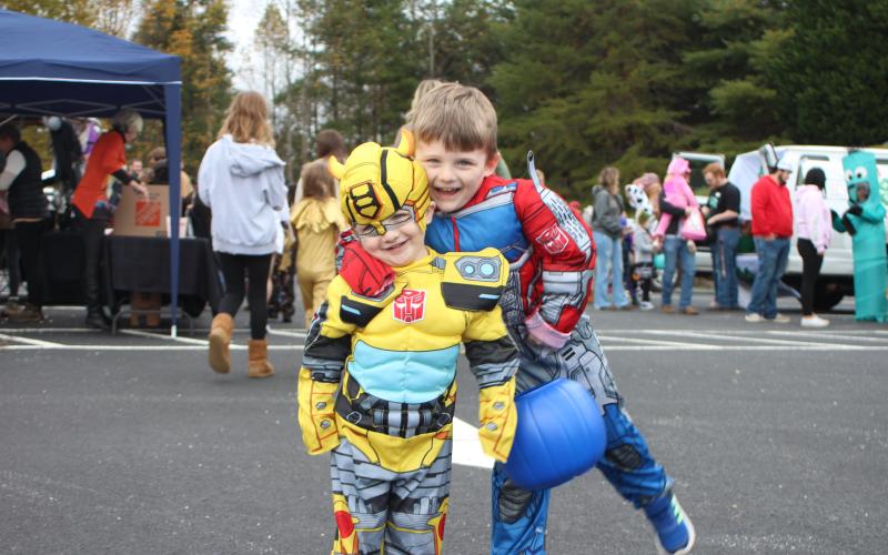 Megan Broome/The Clayton Tribune. Maxon Turpin, 3, left, and Ryker Turpin, 4, go Trick or Treating at the Recreation Department last Saturday.