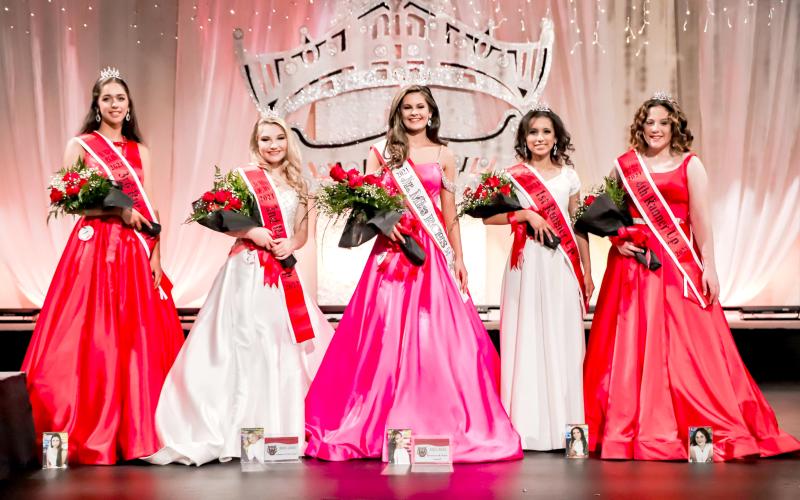 Photo courtesy of Cady Photography. Molly Elizabeth Mazarky, third runner-up (from left); Haisley Jewel Dickerson, second runner-up; Mallory Jane Shriver, Jr. Miss RCHS 2021-2022; Itzia Asusena Vasquez Ramos, first runner-up; and Mya Lee Menchetti, fourth runner-up competed for the title of Jr. Miss RCHS.