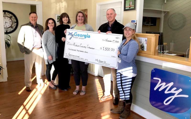 Photo courtesy of Forward Rabun. Pictured are Tony Penrose, co-chair, (from left); Kayla Loudermilk, marketing director; Hayleigh Gosnell; D.J. Fortner; Rick Story, director of development for Rabun County; and Suzie Nixon-Flaherty, co-chair.