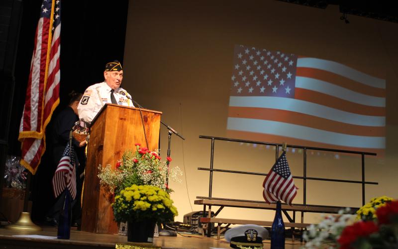 Megan Broome/The Clayton Tribune.  Doug Wayne, commander DAV Chapter, speaks at the Veterans Appreciation Dinner Nov. 11.