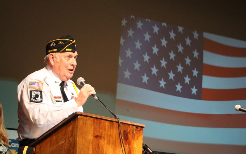 Megan Broome/The Clayton Tribune. Doug Wayne, commander DAV Chapter, speaks at the Veterans Appreciation Dinner Nov. 11.