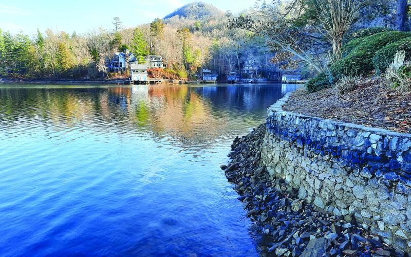 Photo courtesy of Conner Horn. Shown is Lake Burton with it seawall on Dec. 7, 2021. The lake is scheduled to reach normal operating elevation by May 1, 2022, following  its reservoir drawdown.
