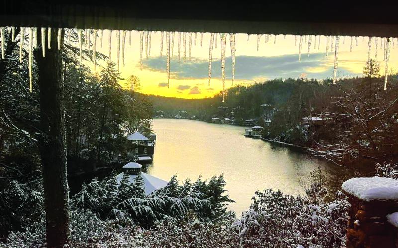 Sandy Strong shows her view at Lake Rabun.