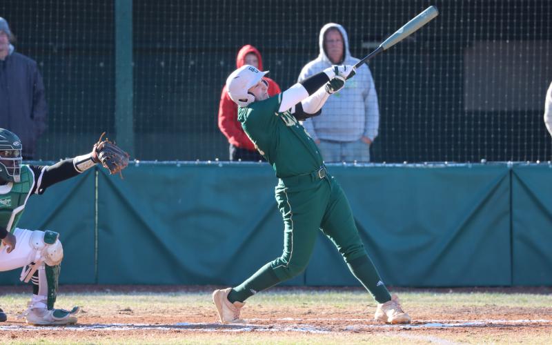 Photo courtesy of RGNS Athletics. Jameson Madden takes a big swing against Tallulah Falls.