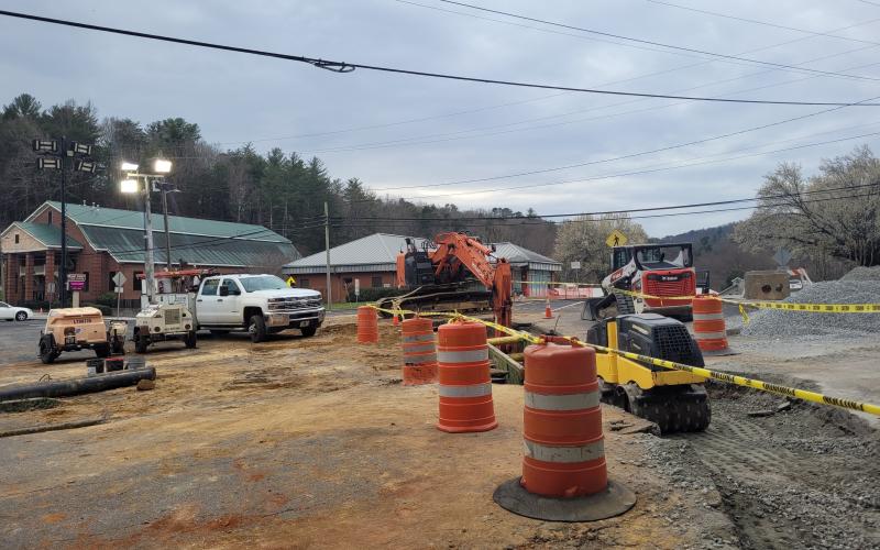 Megan Broome/The Clayton Tribune. Hiawassee Street in Clayton is closed for replacement of a damaged or collapsed pipe. Crews are working to have the road open up this week.