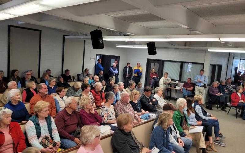 Megan Broome/The Clayton Tribune. It was standing room only at the City of Clayton courtroom Monday morning as citizens turned out to the public hearing of the City of Clayton Planning and Zoning Board on a rezoning for property located across from Clayton City Hall, 37 Bynum St./0 Holden st.  The hearing was to rezone the property from Residential Zone (R2) and Highway Business (HB) to Planned Unit Development (P.U.D.).
