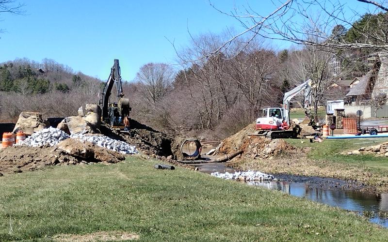Photo courtesy of Conner Horn. The main entrance to the Sky Valley Country Club, which is the main entrance and exit into the majority of the town, is temporarily closed for repair of a large culvert. 