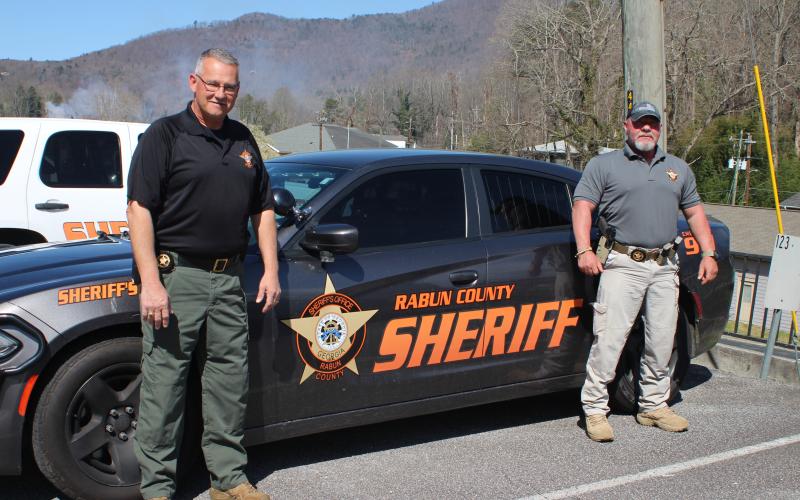 Megan Broome/The Clayton Tribune. The Rabun County Sheriff’s Office Citizens’ Academy gives community members an opportunity to learn about the various operations of the sheriff’s office, including the Office of the Sheriff; patrol division; criminal investigations; the Rabun County Detention Center; K-9 Unit; court services and processing civil papers; courthouse security; and School Resource Deputies. Registration is now open. Pictured are RCSO Captain Sam Jones, left, and Lt. Mark Gerrells.