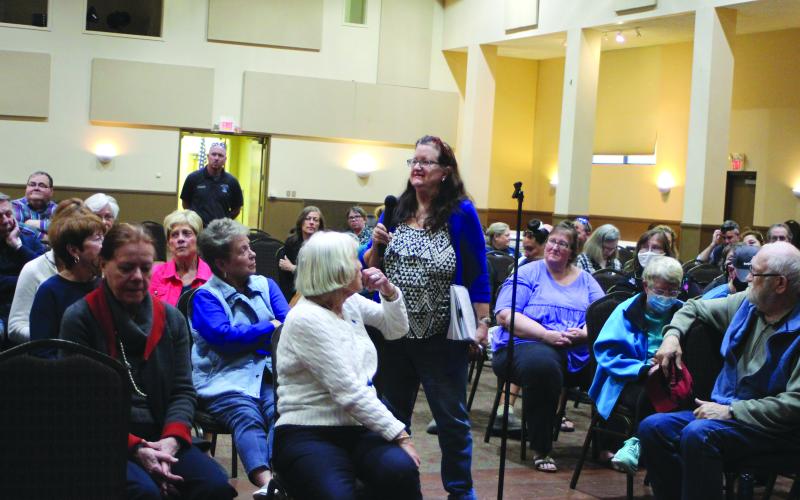 Megan Broome/The Clayton Tribune. Cherie Faircloth speaks at the forum held at the Rabun County Civic Center April 21. She talked about the Rabun Gap community and the importance of officials consulting the Rabun County Joint Comprehensive Plan when discussing growth and development. The forum was organized to highlight the need for housing in Rabun County.