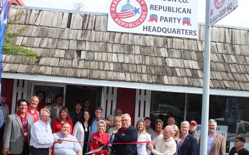 Megan Broome/The Clayton Tribune. The Rabun County Republican Party hosts its grand opening ribbon cutting for its new headquarters in downtown Clayton and 41 East Savannah Street on April 14.