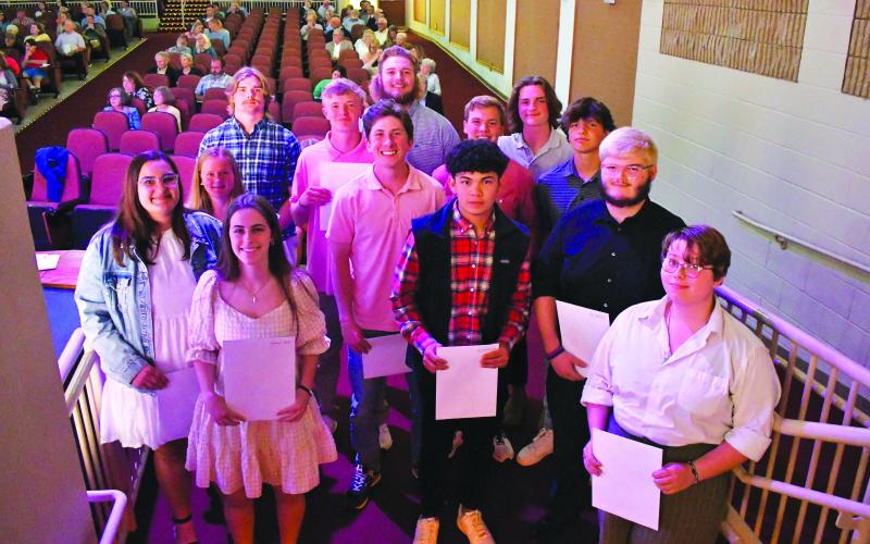 Enoch Autry/The Clayton Tribune. Rabun County High School seniors received  scholarships at the awards ceremony  May 10 along with LBCA Scholarship Committee members Lin Goen, Cynthia Pagano and Diane White. The Class of 2022 graduates Friday evening.