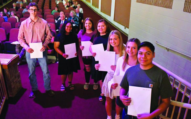 Enoch Autry/The Clayton Tribune. Rabun County High School seniors received  scholarships at the awards ceremony  May 10 along with LBCA Scholarship Committee members Lin Goen, Cynthia Pagano and Diane White. The Class of 2022 graduates Friday evening.