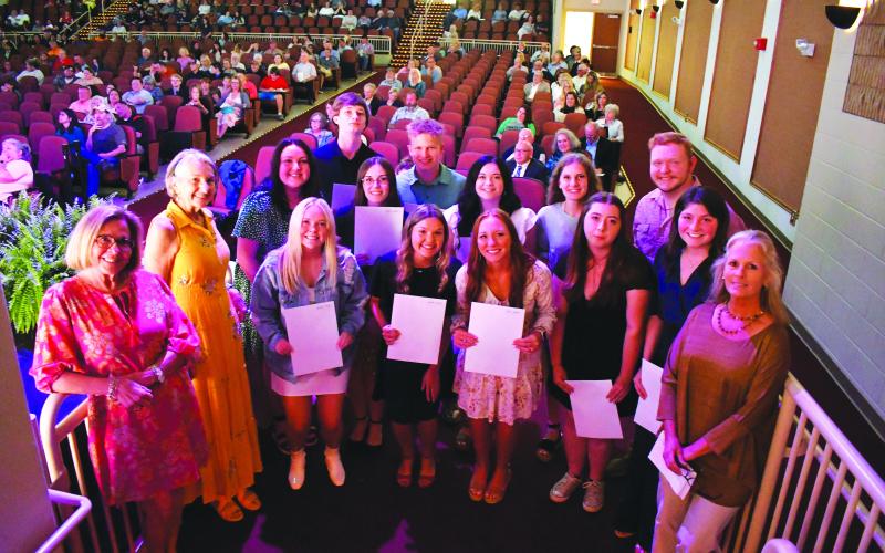 Enoch Autry/The Clayton Tribune. Rabun County High School seniors received  scholarships at the awards ceremony  May 10 along with LBCA Scholarship Committee members Lin Goen, Cynthia Pagano and Diane White. The Class of 2022 graduates Friday evening.