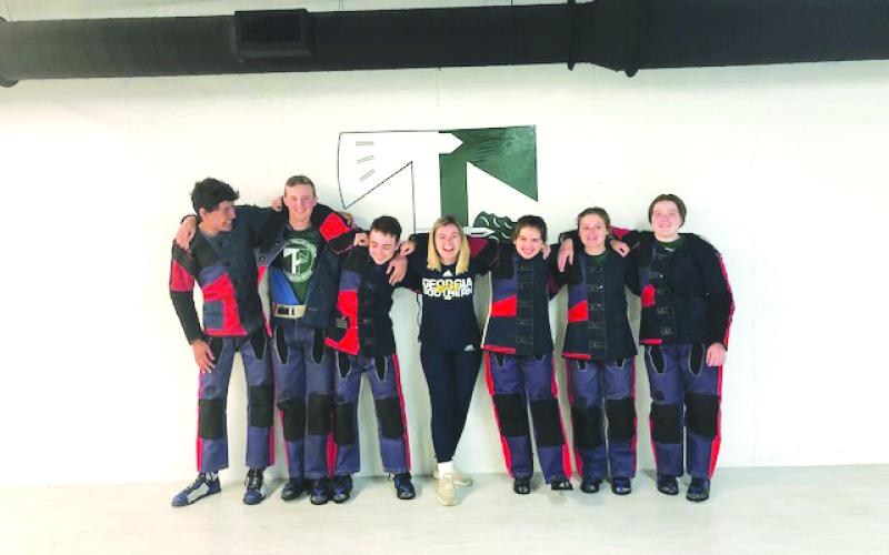 Photo submitted. Georgia Southern University’s Ashley Judson (center) conducted a two-day Standing Air Rifle clinic for the Tallulah Falls rifle team.