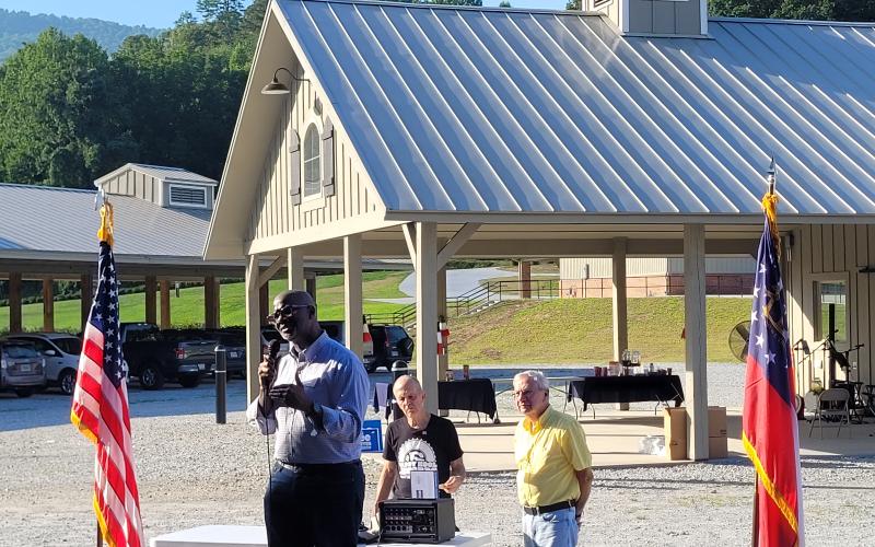 Megan Broome/The Clayton Tribune. William K. Boddie, Jr., candidate for Georgia Labor Commissioner, speaks to attendees at the Rabun County Democrats Blue BBQ July 23. Boddie talked about improving the quality of life for Georgia workers so people are not struggling and living paycheck to paycheck.