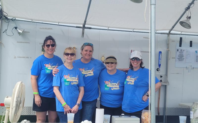 Megan Broome/The Clayton Tribune. Staff for the 25th Dillard Bluegrass and Barbeque Festival August 5 and 6 were hard at work serving up food, drinks and fun for attendees. Working hard are Cecilia Smith; Betty Kendall-Jones; Jenny Coleman; Carolee Williams; and Jaime Shepard.