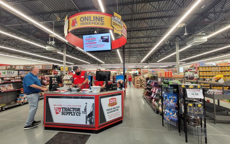 Megan Broome/The Clayton Tribune. An inside view of the new Tractor Supply, Co. located in Clayton. Tractor Supply, Co. held its Grand Opening and Ribbon Cutting event with Forward Rabun and the Rabun County Chamber of Commerce on July 29. The new store features a greenhouse and dog/pet washing station. It is located at 1563 Highway 441 South, Clayton.