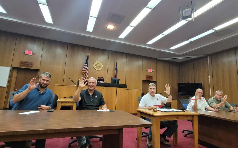 Megan Broome/The Clayton Tribune. Rabun County Commissioners vote unanimously to pass the FY 2022 millage rate of 9.928 at a special called meeting Aug. 18.