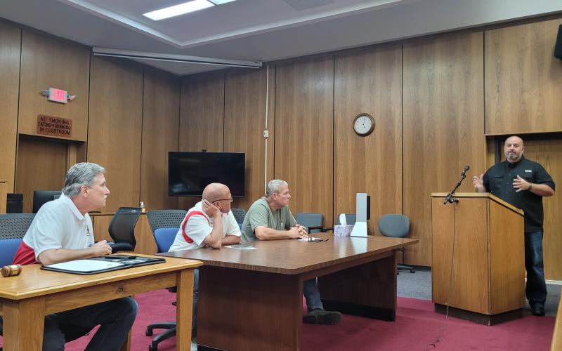 Megan Broome/The Clayton Tribune. Rabun Gap resident Mike Berry speaks to commissioners Aug. 18 during the third public hearing regarding the FY 2022 millage rate. Berry expressed concerns about the tax increase. Following the third public hearing, commissioners voted unanimously to approve the FY 2022 millage rate of 9.928.