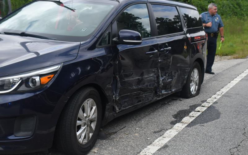 Megan Broome/The Clayton Tribune. One of the vehicles involved in a four-vehicle crash on Georgia 15 at File Street near George Eller Curve in Mountain City September 5.