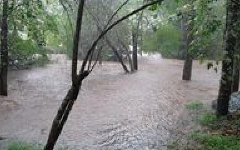 Photo courtesy of Chuck Perry. Chuck Perry shows flooding in the Lakemont area over the holiday weekend. The Germany Valley Weather Station reported 6.15 inches of total rainfall through the holiday weekend. Below: Photo courtesy of Wanda Roe. Wanda Roe documents Warwoman Creek flooding Earl’s Ford.