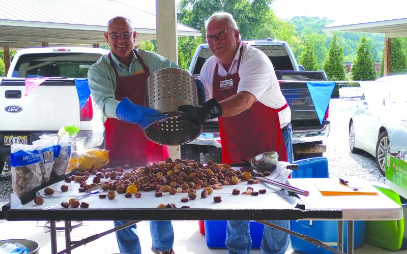 Submitted photo. Bruce Thompson, Republican candidate for labor commissioner, left, and Rabun County Republican Party President Ed Fickey, prepare for the Rabun County Republican Party’s first-ever low country boil.