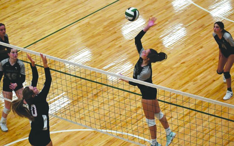 Luke Morey/The Clayton Tribune. Tallulah Falls senior Sofia Rueda goes up for a hit against Rabun County last Tuesday.