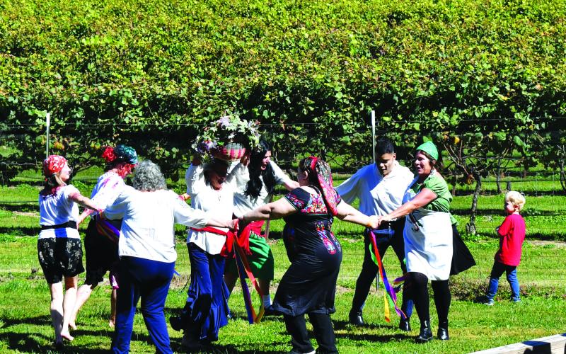 Enoch Autry/The Clayton Tribune. Members of the Rabun Entertainers dance to music at the event.