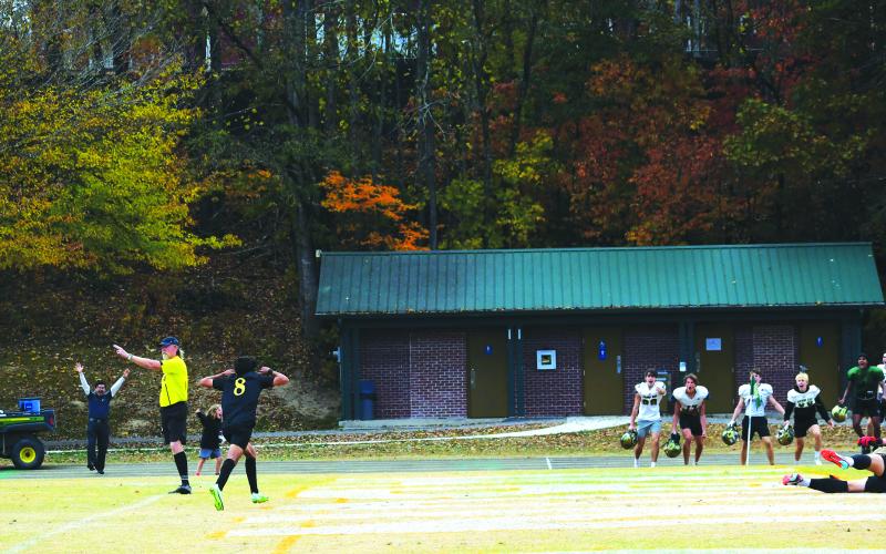 Luke Morey/The Clayton Tribune. Joined by the football team, senior Emilio Roman celebrates his penalty kick that sent the Eagles to the state championship game. The Eagles will face off against Carmel Christian in a rematch of last year’s title game.
