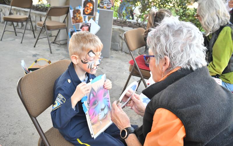 Megan Broome/The Clayton Tribune. Noah Garrett, 6, has his face painted as a Tiger by Lynn Roe at the Sky Valley Fall Fest event last weekend. Face painting was one of the many fun activities for children to participate in at the festival.