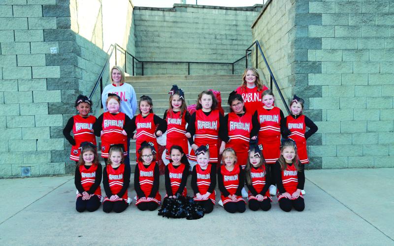 6U cheerleaders, coached by Makinzy Long: Marlee Carnes; Maddie Chapman; Alli Dickerson; Brayleigh Farmer; Anesa Flores; Caroline Frady; Aliyah Justus; Mila Long; Khloe Mooney; Bexley Murphy; Jayde Parker; Ellyson Phillips; Blakely Robinson; Alana Smith; Naya Tyler; Blakelyn Weaver; and Marla Webb.