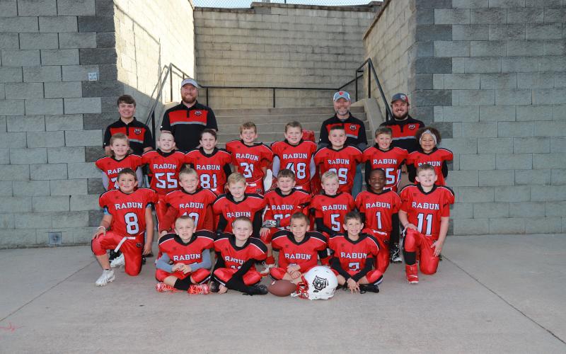 7U FOOTBALL: Rhell Bagley; Easton Cavender; Brooks Coally; Billy Dixon; Gray English; Hudson Hamby; Samuel Hopper; Hudson Howard; Jax Jackson; Eli James; Bryle Johnson; Asher Justice; Gray LaFevers; Truett McCracken; Case Messer; Asher Miller; Knox (Thomas) Ramey; Tristen Sharpe; and Jackson Wofford.