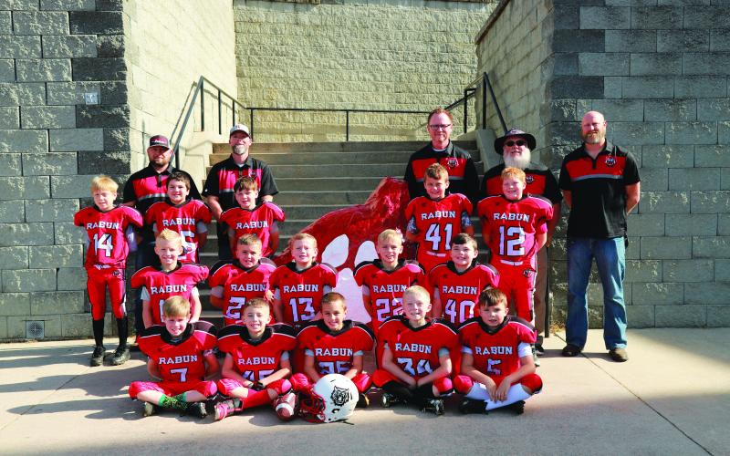 8U FOOTBALL: Billy Bingham; Joe Brooks; Hunter Brown; Bode Byrd; Tyler Colbert; Cayden English; Cohen Gilbert; Cayden McClain; Beaux Morgan; Coton Ramey; Bryce Riley; Gabe Sheppard; Parker Southards; Colt Spivey; Kaleb Thrasher; Greyson Wilson; and McCoy Wilson.