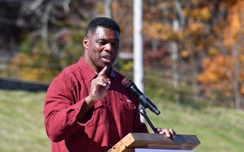 Enoch Autry/The Clayton Tribune. U.S. Senate candidate Herschel Walker speaks to crowds of people at a rally held in Dillard Oct. 26.