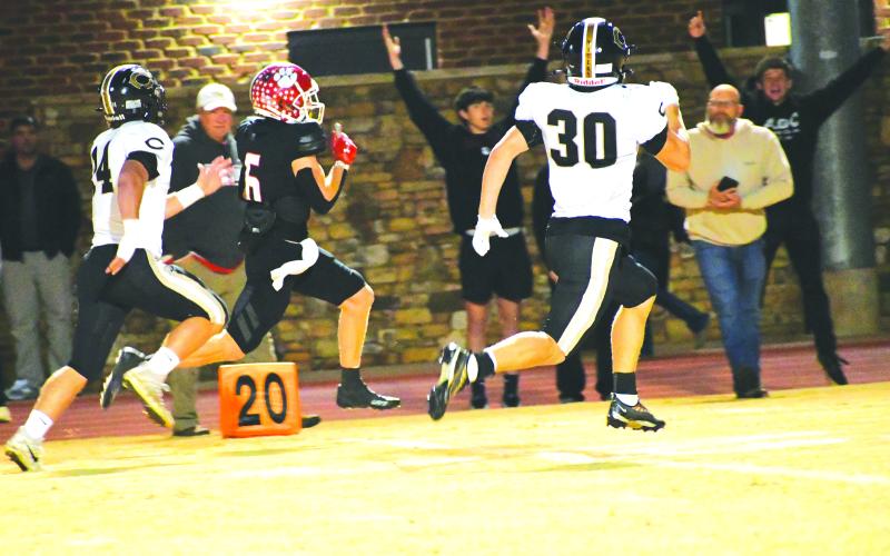 Luke Morey/The Clayton Tribune. Senior three-star wide receiver Jaden Gibson breaks away for a 58-yard touchdown against Commerce on Oct. 28. RCHS will host Dade County on Friday, Nov. 11, at 7:30 p.m. for the first round of the GHSA Class A Division I state playoffs.