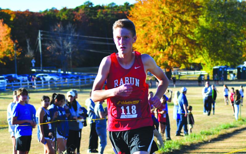 Enoch Autry/The Clayton Tribune. Rabun County sophomore G.B. Anderson finishes the 5K course on the Tallulah Falls campus to claim fourth in Class A Division I Region  8.