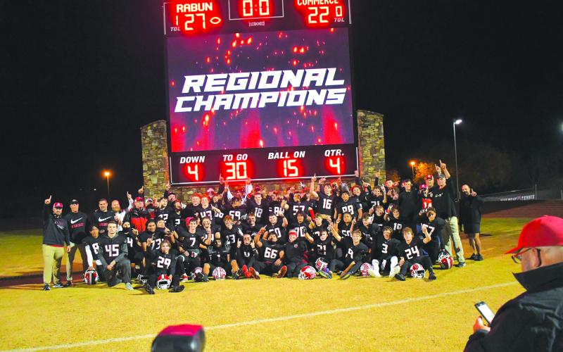 Enoch Autry/The Clayton Tribune. The No. 3-ranked RCHS Wildcats completed a perfect 10-0 regular season with their 27-22 win over visiting Commerce on Oct. 28 for the school’s ninth consecutive region championship. RCHS, a state playoff No. 1 seed who has won 50 straight region games, now awaits the yet-to-be-determined No. 4 seed from Region 7 for the Class A Division I postseason opener on Nov. 11 in Tiger.
