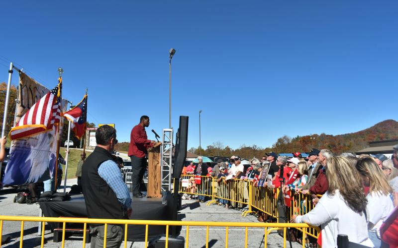 Megan Broome/The Clayton Tribune. U.S. Senate candidate Herschel Walker speaks to crowds of people at a rally held in Dillard Oct. 26.