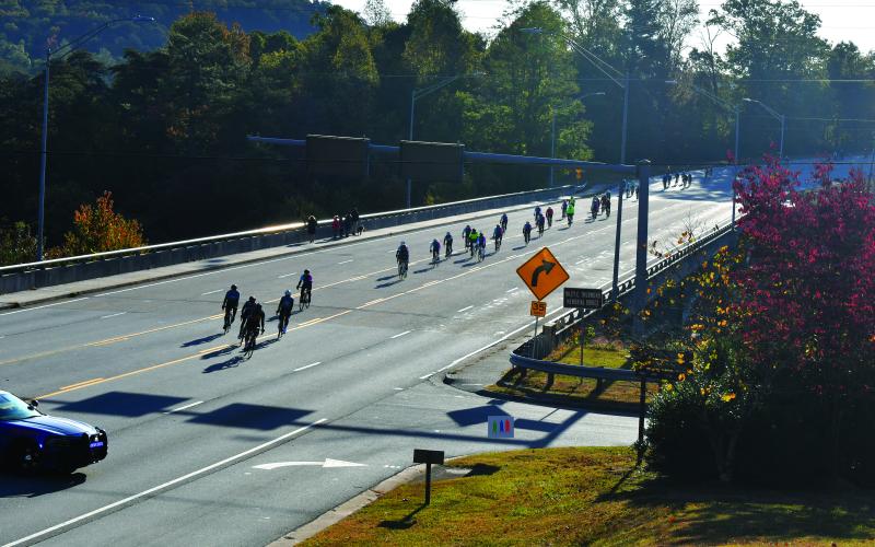 Enoch Autry/The Clayton Tribune. Bicyclists ride into Tallulah Falls during the Twin Rivers Challenge on Oct. 22. The ride started at the school.
