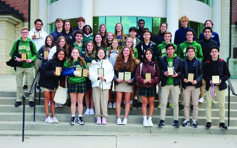 RGNS Athletics. The Rabun Gap-Nacoochee Upper School award winners pose with their plaques.