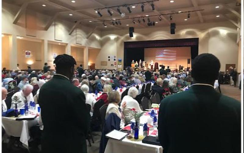 Photo courtesy of Forward Rabun/Rabun County Chamber of Commerce. Veterans who have served in the military from Rabun County and around the region were honored at the Veterans Appreciation Dinner last year presented by the Rabun County Chamber of Commerce and Forward Rabun Nov. 11, 2021. More than 400 people attended the event and the Army, Navy, Air Force, Marines, Coast Guard and Space Force military branches were honored.