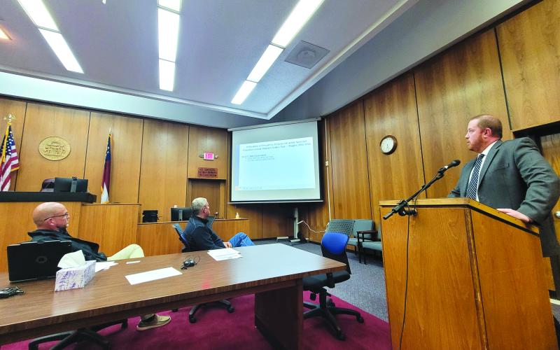 Megan Broome/The Clayton Tribune. Clay Pilgrim, with the firm Rushton Certified Public Accountants out of Gainesville, Ga., presents the 2022 annual audit to commissioners at the Rabun County Board of Commissioners meeting Tuesday.