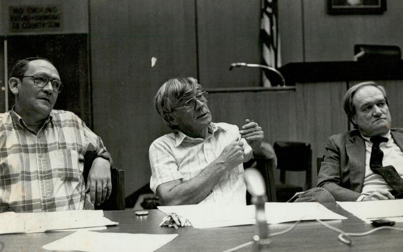 Submitted photo. Max Watts, center, served as a Rabun County Commissioner for 24 years.