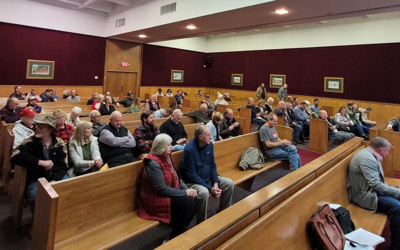 Megan Broome/The Clayton Tribune. Crowds attended the Rabun County Board of Commissioners meeting Tuesday to express their opinions about short-term rentals and witness the fate of the long-awaited Short-term Rental Ordinance.