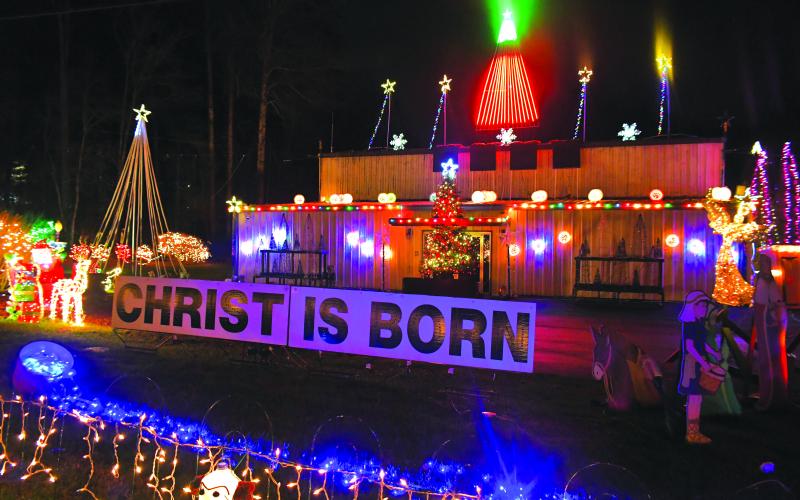 Megan Broome/The Clayton Tribune.  Lights synchronized to holiday music fill the air in Tiger. There is one more opportunity to see the display and the interactive elements inside this weekend, Friday and Saturday Dec. 16-17.