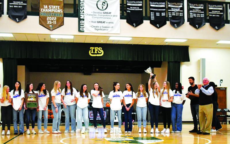 Luke Morey/The Clayton Tribune. On Friday and Saturday, Jan. 13-14, Tallulah Falls School honored the 2022 Lady Indians volleyball team and the 2022 Hall of Honor inductees, respectively.  TOP: The Lady Indians volleyball team became the first team in school history to win a state title with a 35-11 record as well as eight victories over state-ranked teams.