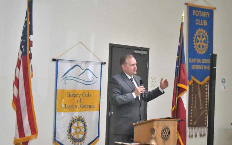 Megan Broome/The Clayton Tribune. Chief Judge of the Court of Appeals of Georgia and Tiger resident Brian M. Rickman speaks to the Rotary Club of Clayton on Jan. 5